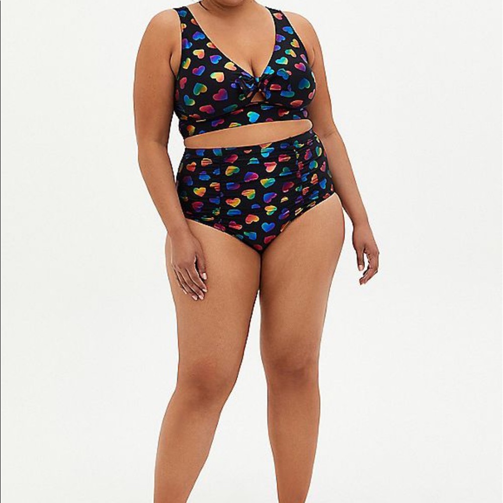 Torrid swim Top black rainbow foil hearts size 3